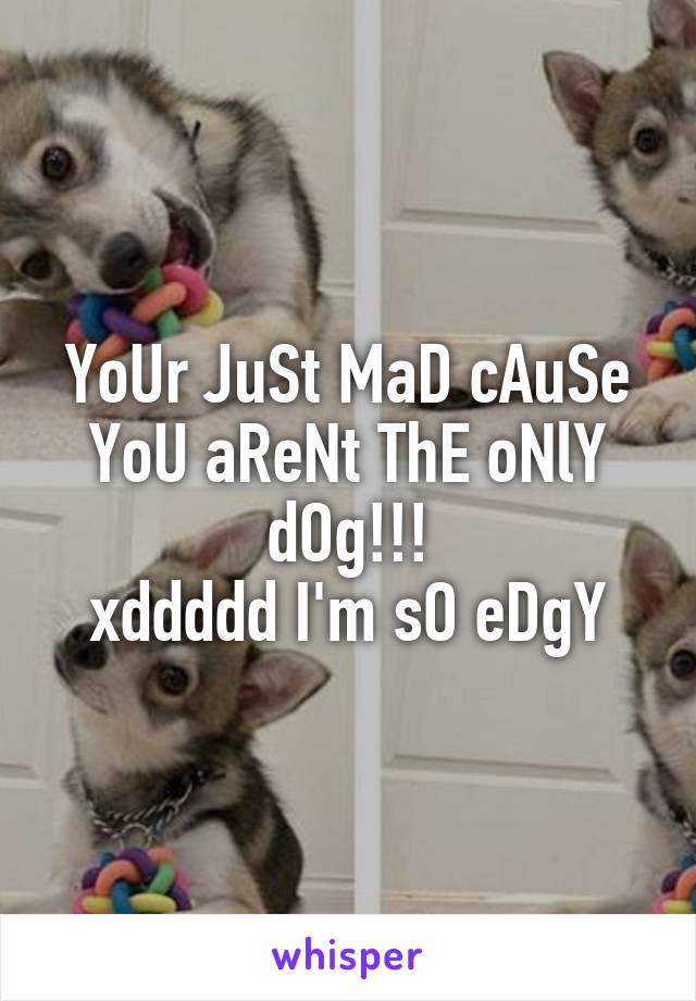 YoUr JuSt MaD cAuSe YoU aReNt ThE oNlY dOg!!!
xddddd I'm sO eDgY