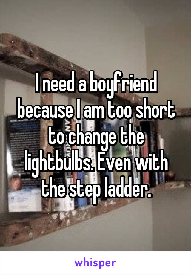 I need a boyfriend because I am too short to change the lightbulbs. Even with the step ladder.