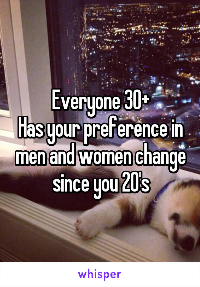 Everyone 30+
Has your preference in men and women change since you 20's