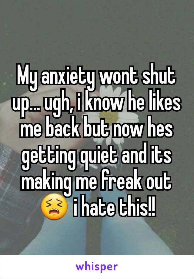 My anxiety wont shut up... ugh, i know he likes me back but now hes getting quiet and its making me freak out 😣 i hate this!!