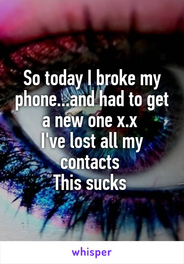 So today I broke my phone...and had to get a new one x.x 
I've lost all my contacts 
This sucks 