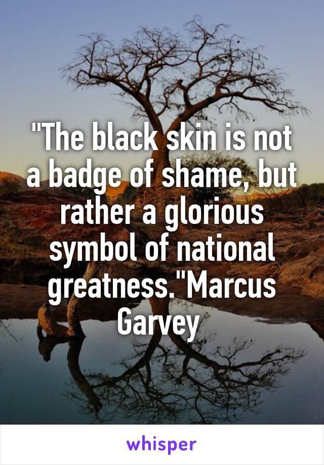 "The black skin is not a badge of shame, but rather a glorious symbol of national greatness."Marcus Garvey 