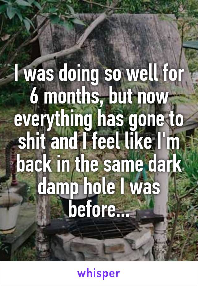 I was doing so well for 6 months, but now everything has gone to shit and I feel like I'm back in the same dark damp hole I was before...