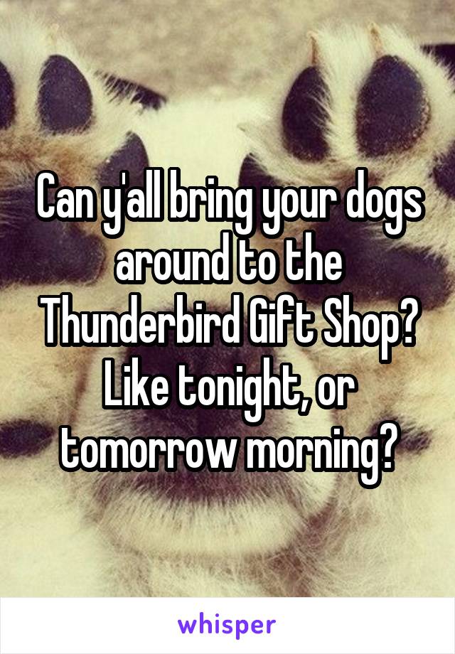 Can y'all bring your dogs around to the Thunderbird Gift Shop? Like tonight, or tomorrow morning?