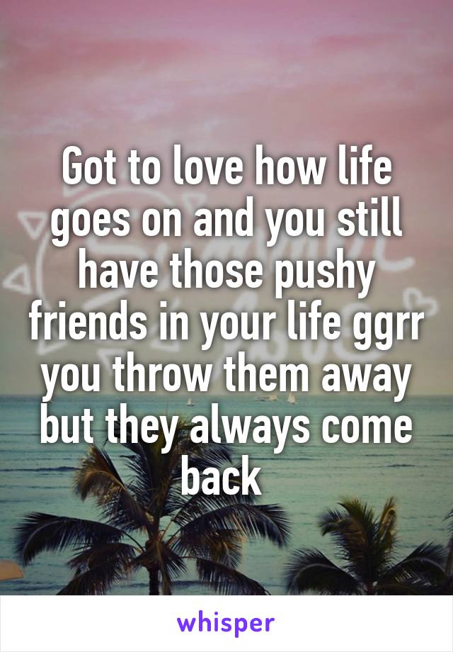 Got to love how life goes on and you still have those pushy friends in your life ggrr you throw them away but they always come back 