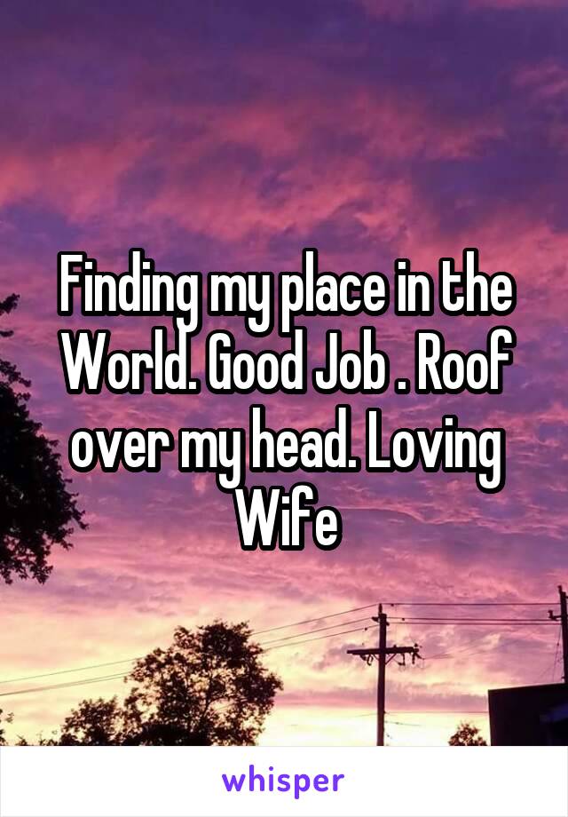 Finding my place in the World. Good Job . Roof over my head. Loving Wife