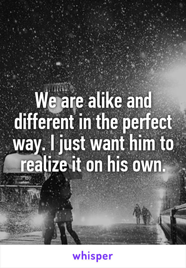 We are alike and different in the perfect way. I just want him to realize it on his own.