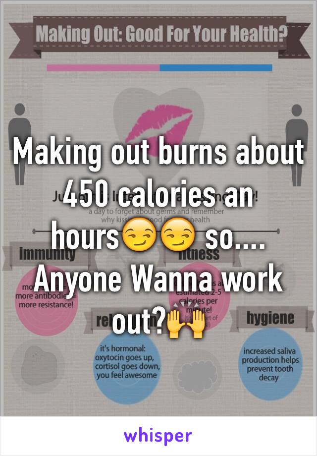 Making out burns about 450 calories an hours😏😏 so.... Anyone Wanna work out?🙌