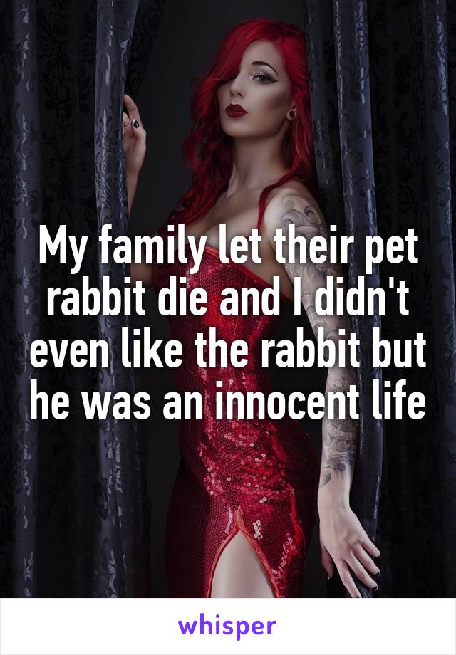 My family let their pet rabbit die and I didn't even like the rabbit but he was an innocent life