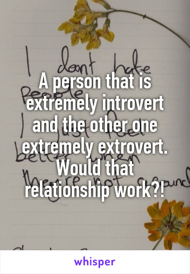 A person that is extremely introvert and the other one extremely extrovert. Would that relationship work?!