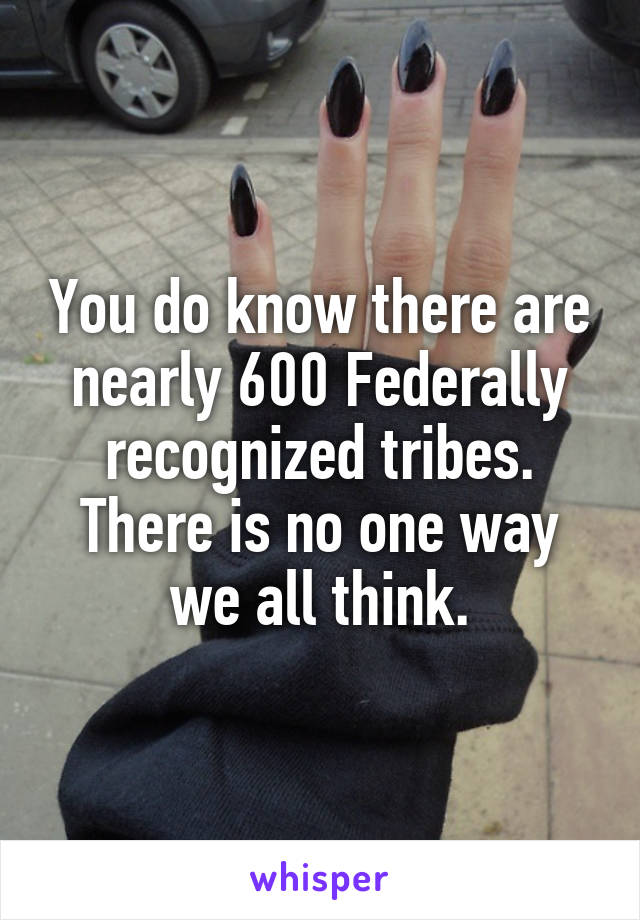 You do know there are nearly 600 Federally recognized tribes. There is no one way we all think.