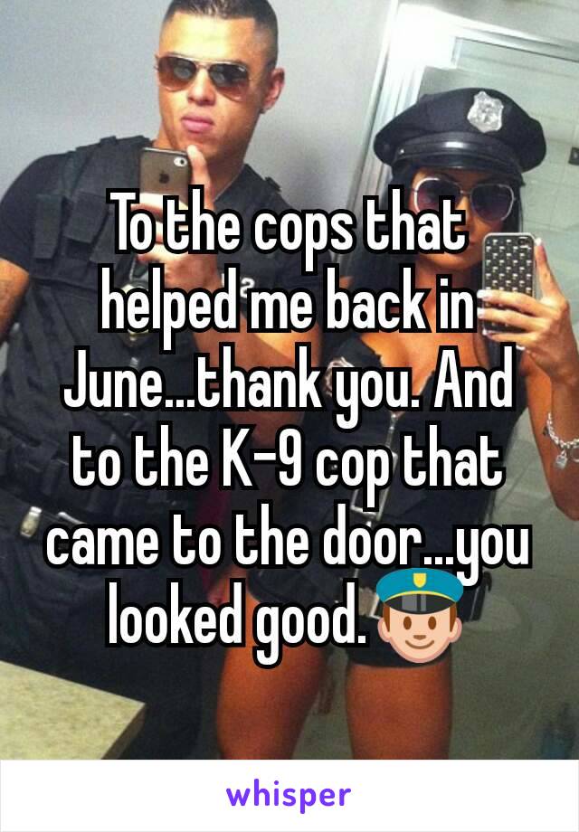 To the cops that helped me back in June...thank you. And to the K-9 cop that came to the door...you looked good.👮