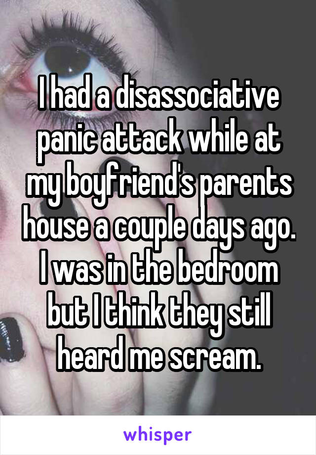 I had a disassociative panic attack while at my boyfriend's parents house a couple days ago. I was in the bedroom but I think they still heard me scream.