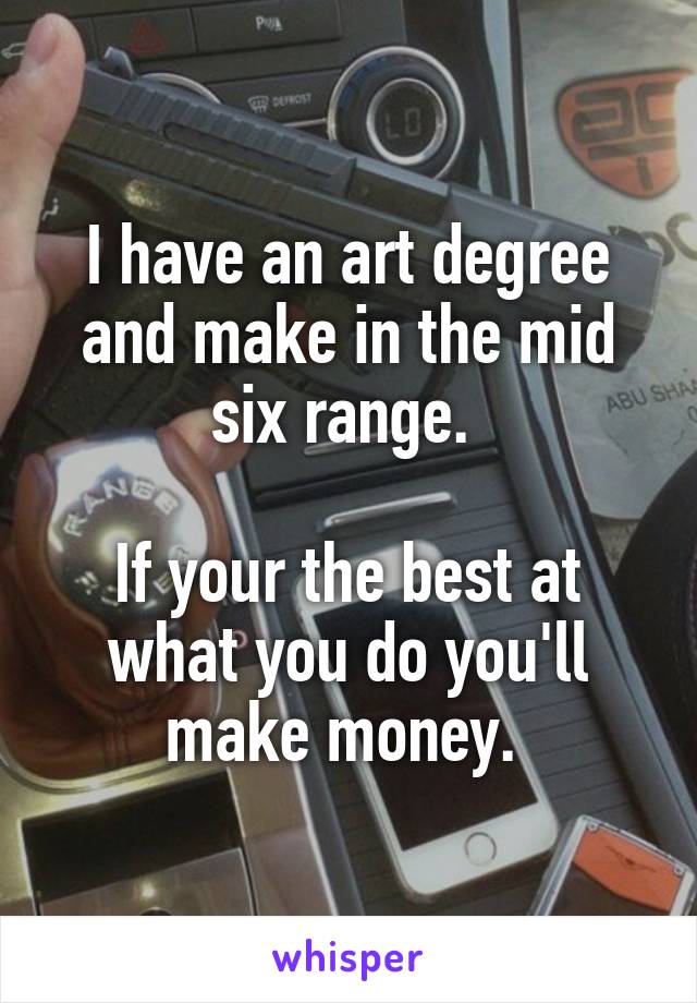 I have an art degree and make in the mid six range. 

If your the best at what you do you'll make money. 