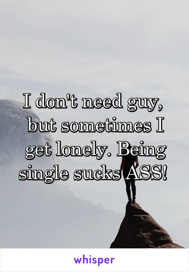 I don't need guy,  but sometimes I get lonely. Being single sucks ASS! 