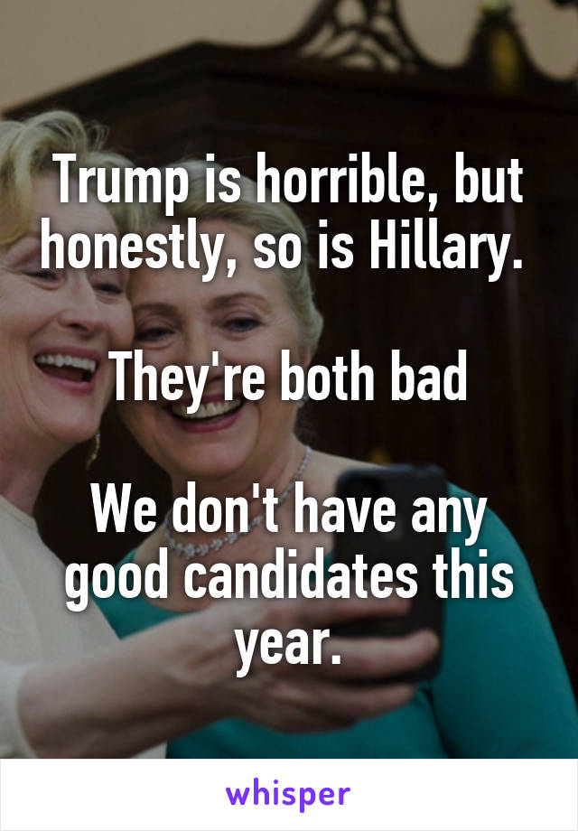 Trump is horrible, but honestly, so is Hillary. 

They're both bad

We don't have any good candidates this year.