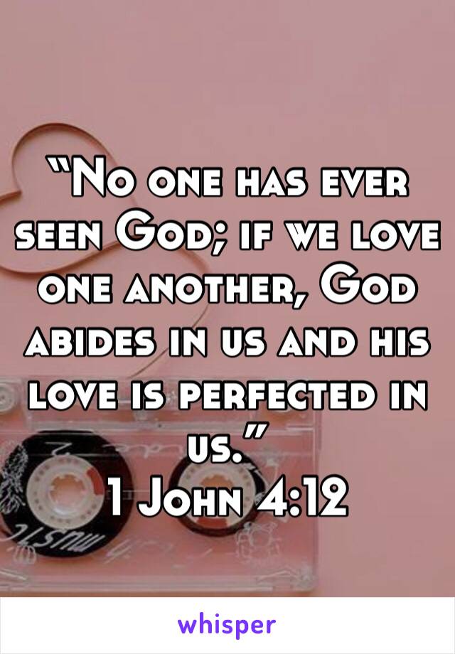 “No one has ever seen God; if we love one another, God abides in us and his love is perfected in us.”
‭‭1 John‬ ‭4:12‬ 