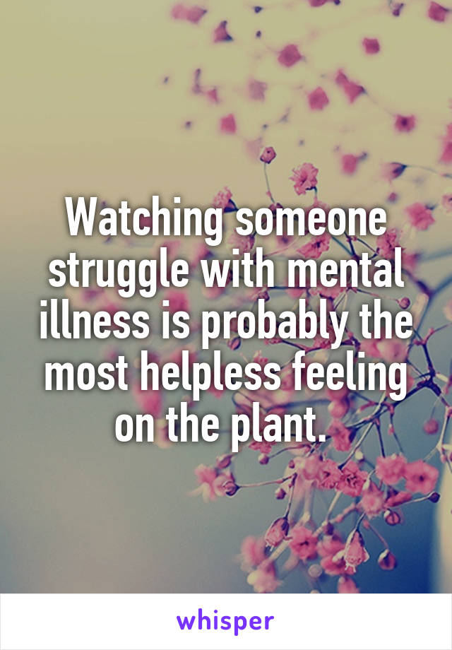 Watching someone struggle with mental illness is probably the most helpless feeling on the plant. 