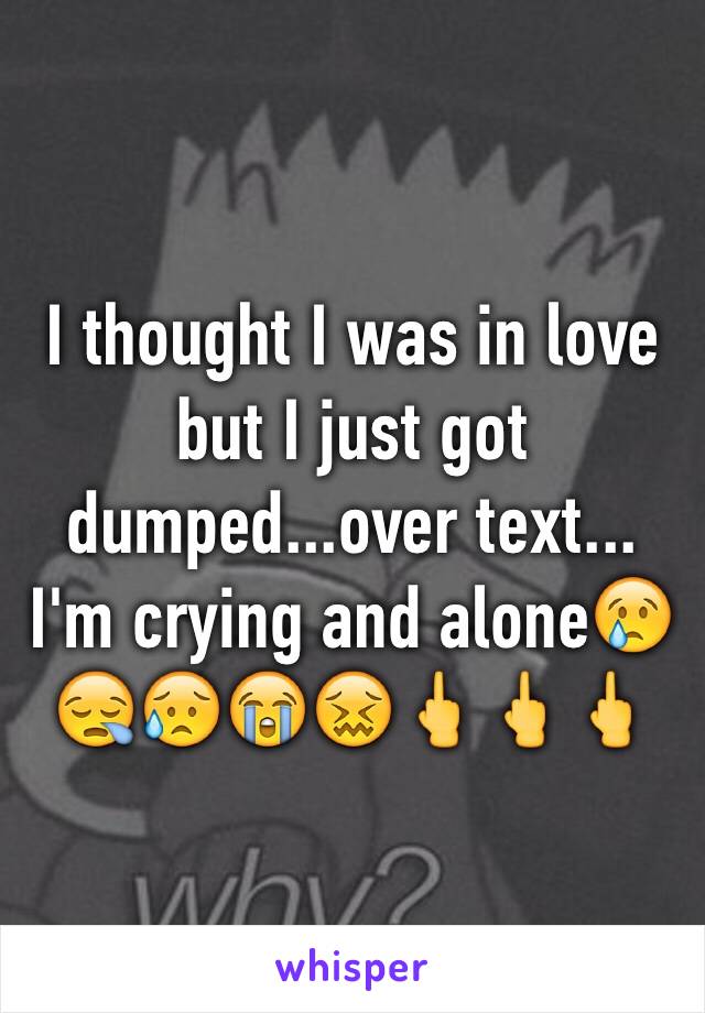 I thought I was in love but I just got dumped...over text... I'm crying and alone😢😪😥😭😖🖕🖕🖕