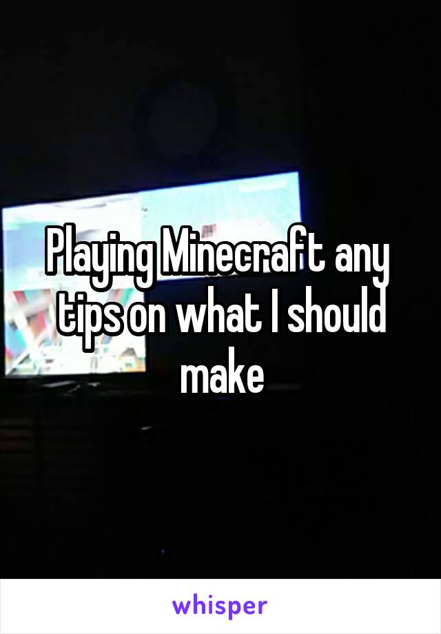 Playing Minecraft any  tips on what I should make