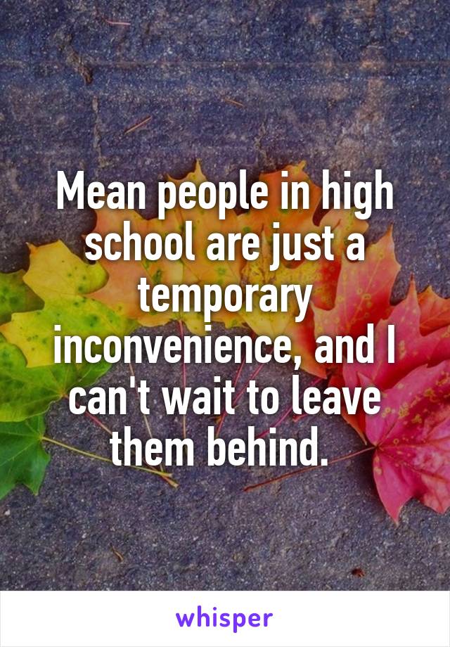 Mean people in high school are just a temporary inconvenience, and I can't wait to leave them behind. 