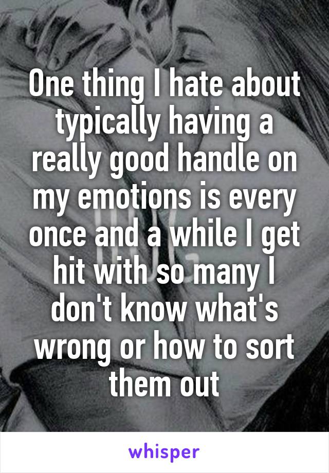 One thing I hate about typically having a really good handle on my emotions is every once and a while I get hit with so many I don't know what's wrong or how to sort them out