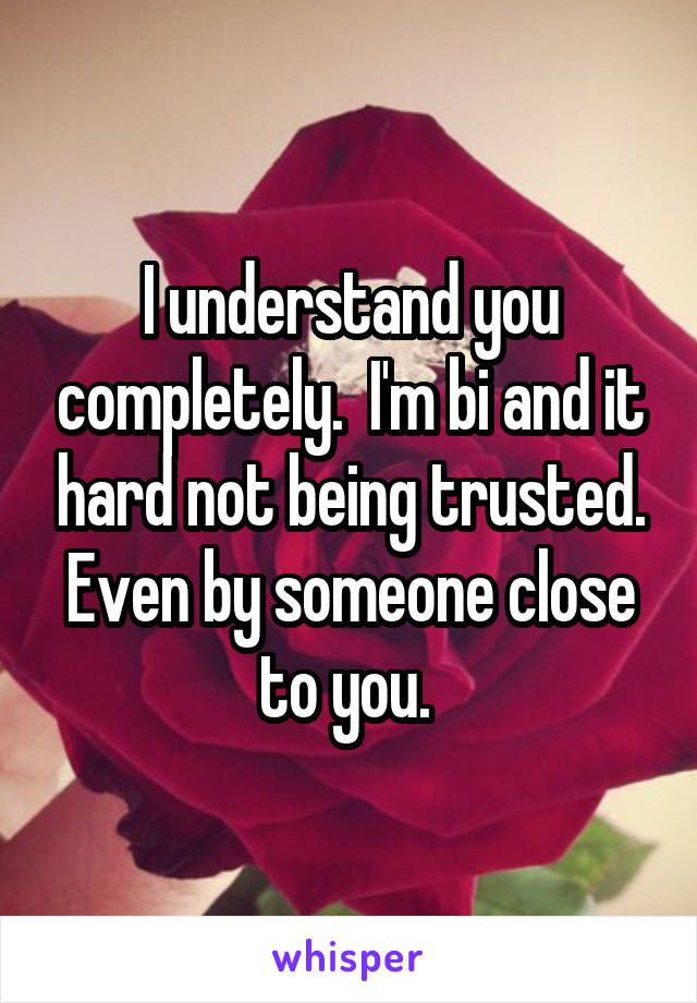 I understand you completely.  I'm bi and it hard not being trusted. Even by someone close to you. 