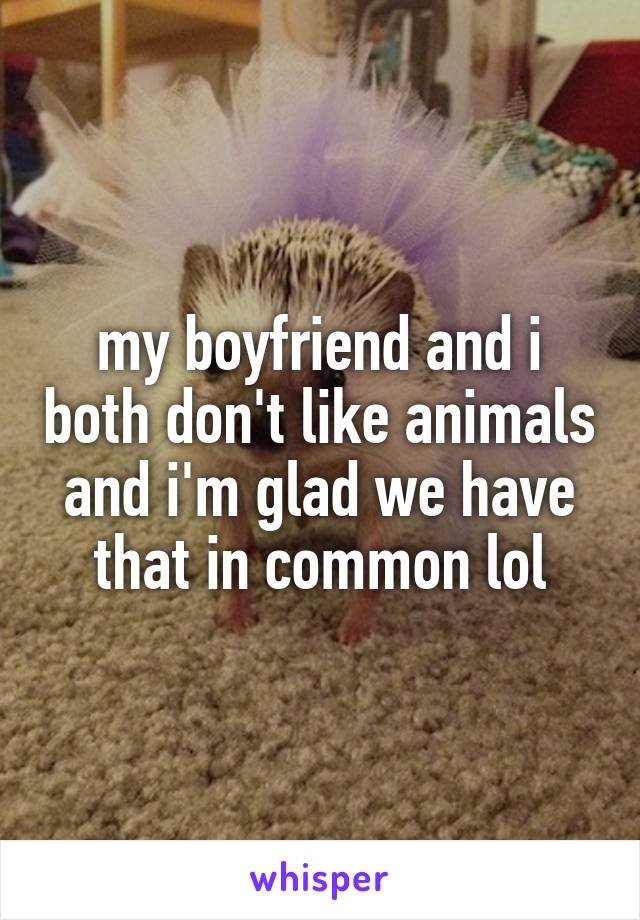 my boyfriend and i both don't like animals and i'm glad we have that in common lol