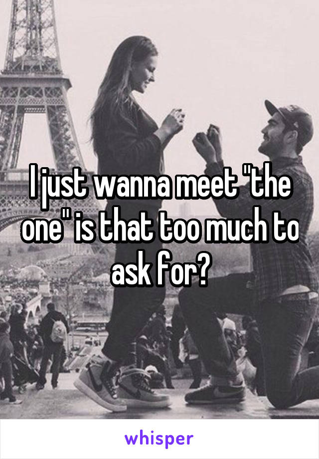 I just wanna meet "the one" is that too much to ask for?