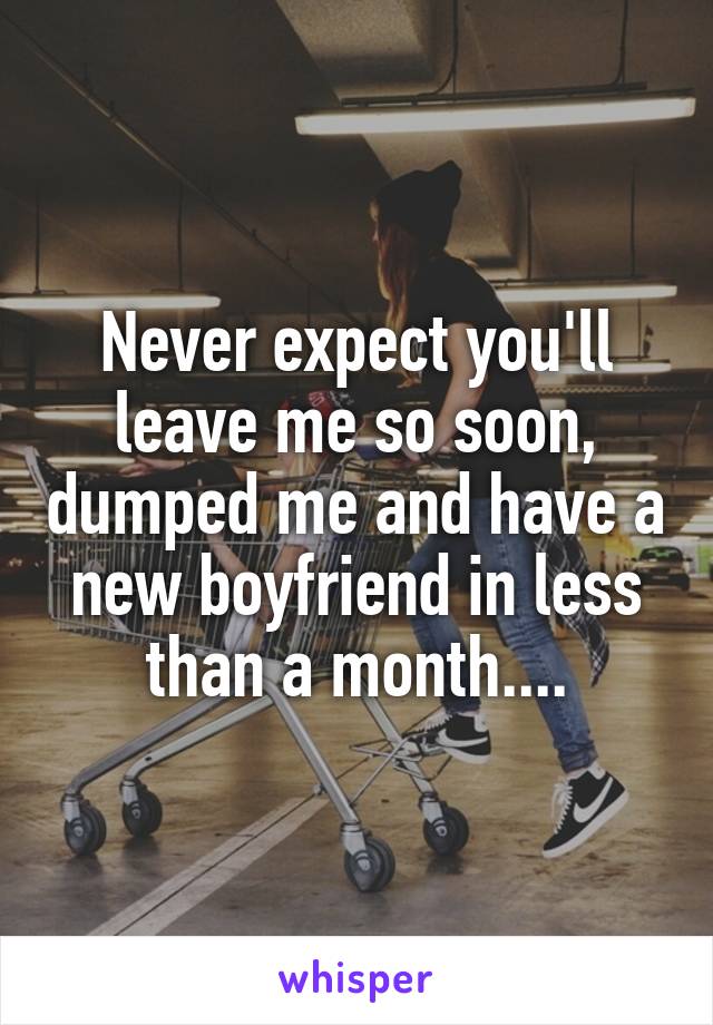 Never expect you'll leave me so soon, dumped me and have a new boyfriend in less than a month....