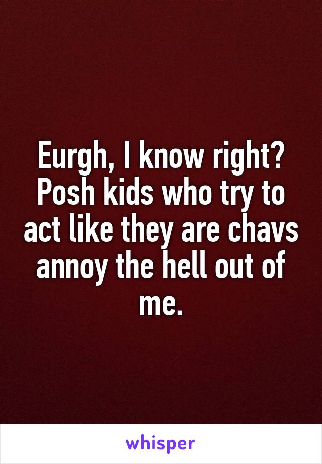 Eurgh, I know right? Posh kids who try to act like they are chavs annoy the hell out of me.