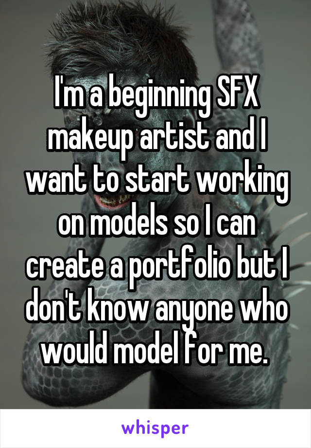 I'm a beginning SFX makeup artist and I want to start working on models so I can create a portfolio but I don't know anyone who would model for me. 