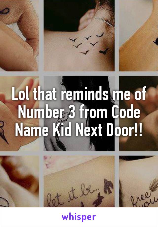 Lol that reminds me of Number 3 from Code Name Kid Next Door!!