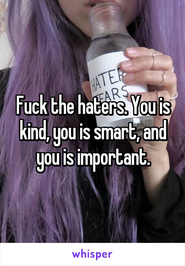 Fuck the haters. You is kind, you is smart, and you is important.