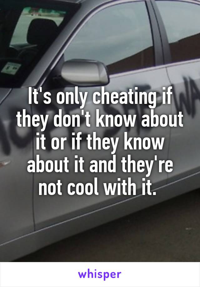 It's only cheating if they don't know about it or if they know about it and they're not cool with it. 