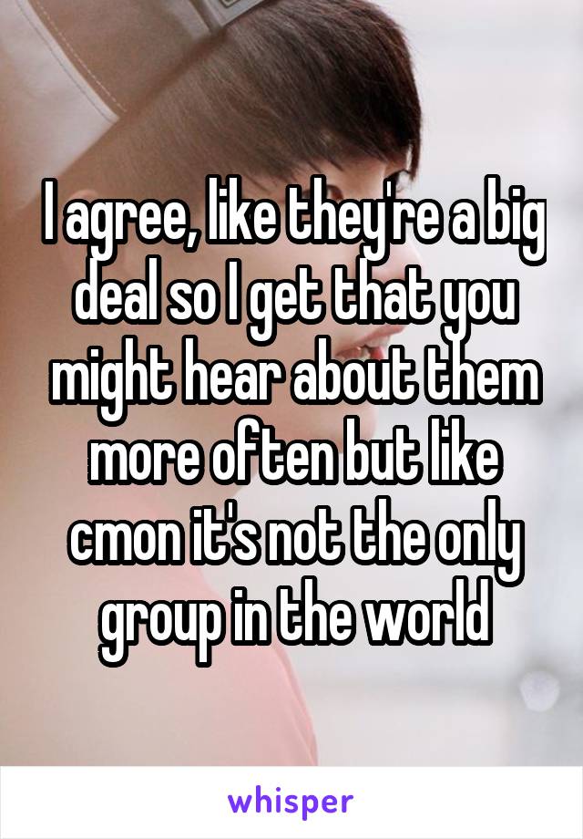 I agree, like they're a big deal so I get that you might hear about them more often but like cmon it's not the only group in the world