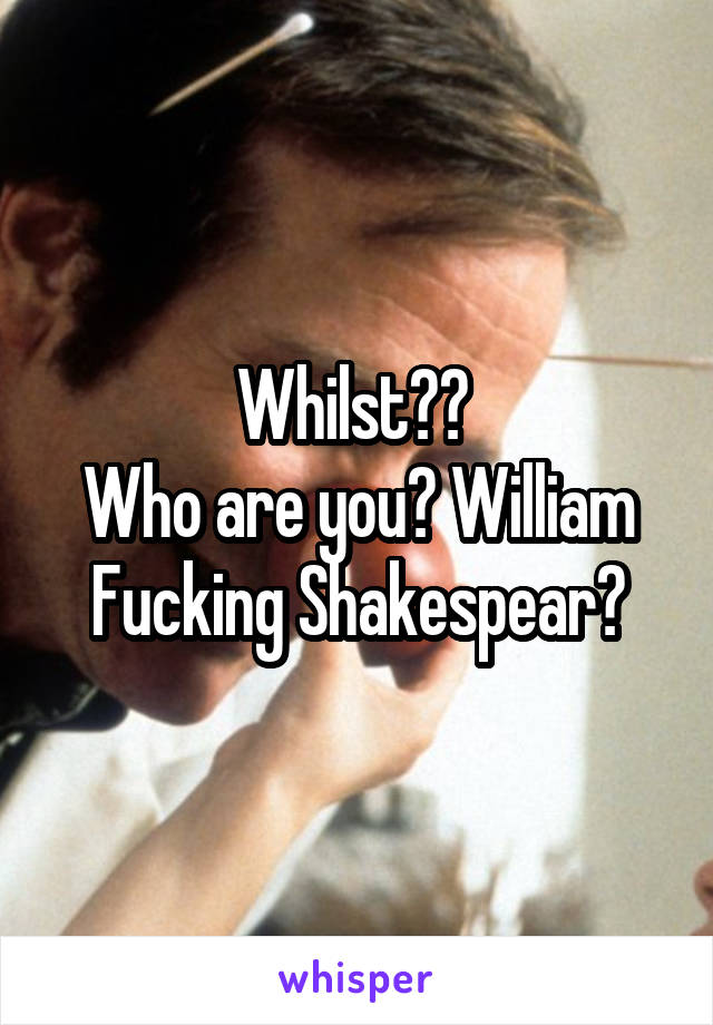 Whilst?? 
Who are you? William Fucking Shakespear?