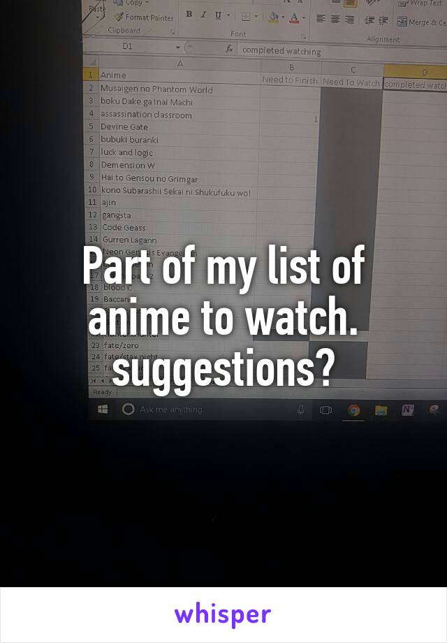 Part of my list of anime to watch. suggestions?