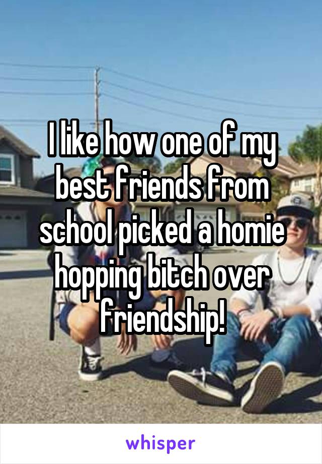 I like how one of my best friends from school picked a homie hopping bitch over friendship!