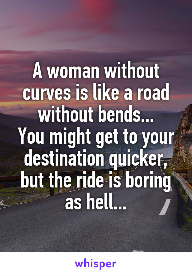A woman without curves is like a road without bends...
You might get to your destination quicker, but the ride is boring as hell...