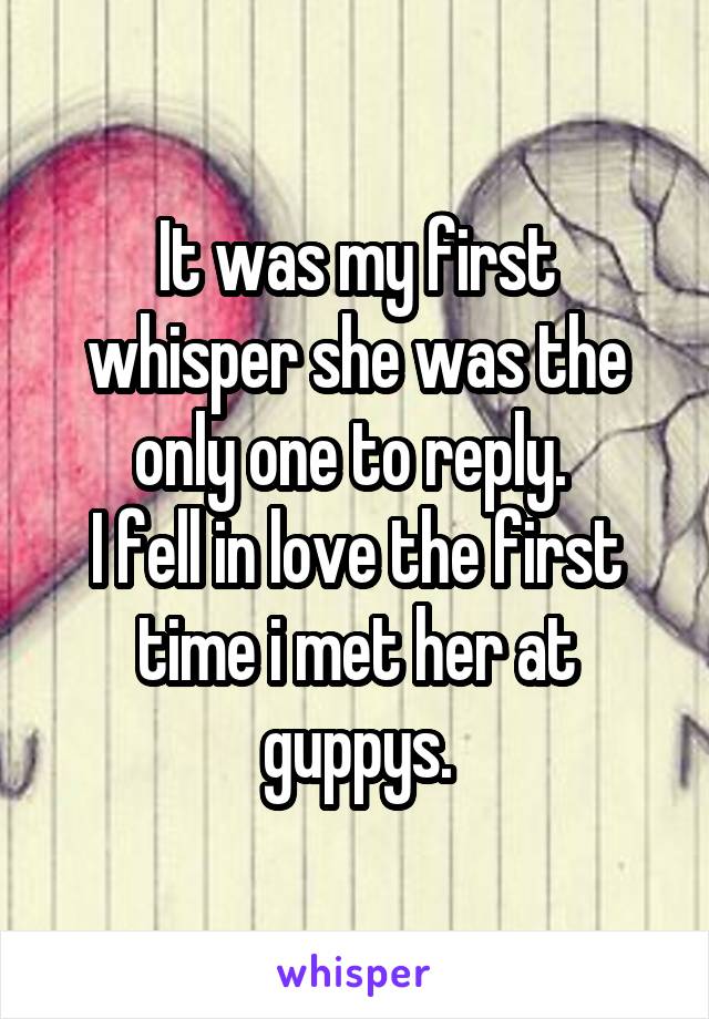 It was my first whisper she was the only one to reply. 
I fell in love the first time i met her at guppys.