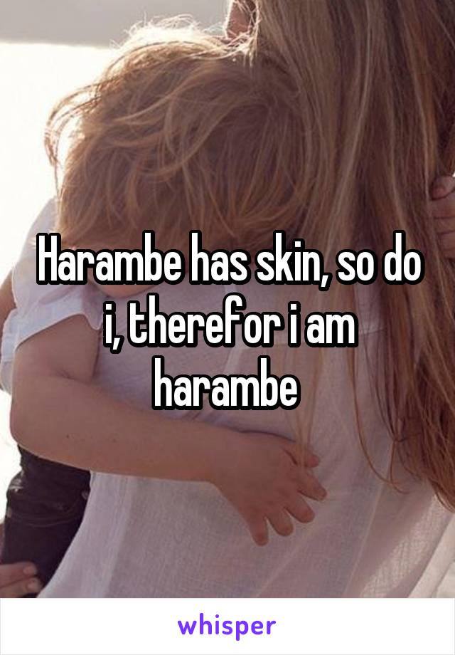 Harambe has skin, so do i, therefor i am harambe 
