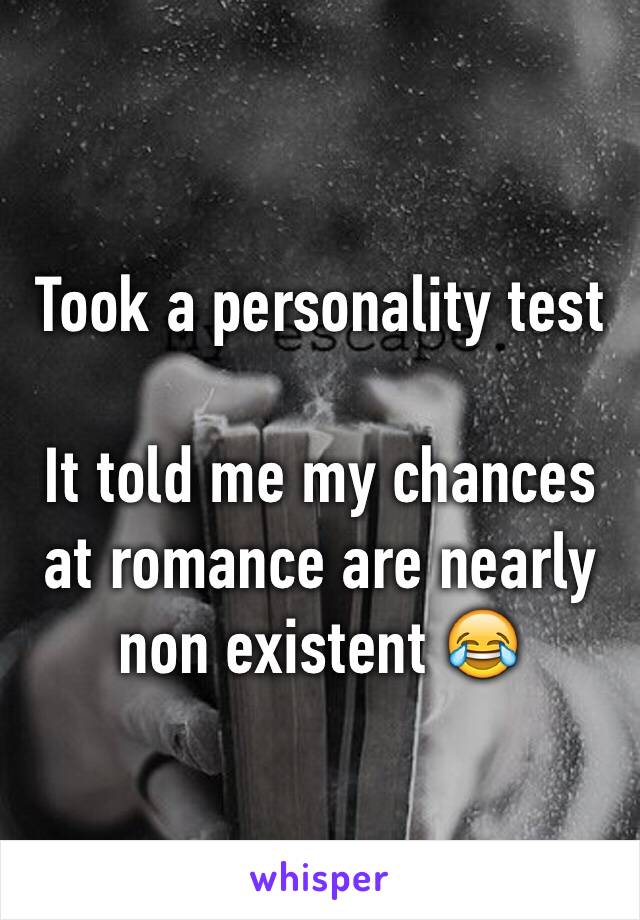 Took a personality test

It told me my chances at romance are nearly non existent 😂