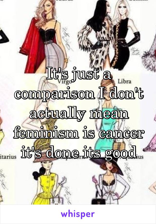 It's just a comparison I don't actually mean feminism is cancer it's done its good