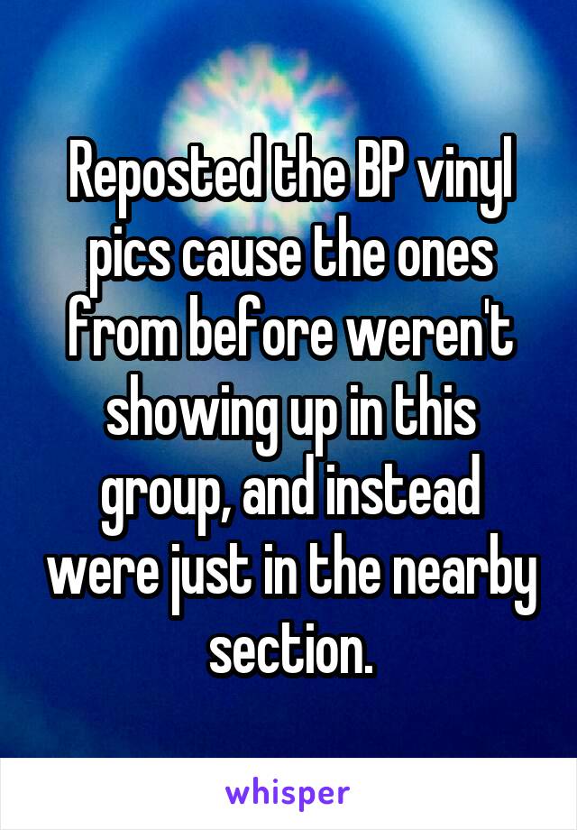 Reposted the BP vinyl pics cause the ones from before weren't showing up in this group, and instead were just in the nearby section.