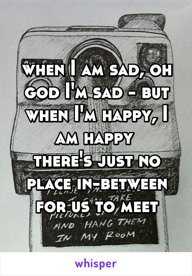 when I am sad, oh god I'm sad - but when I'm happy, I am happy 
there's just no place in-between for us to meet