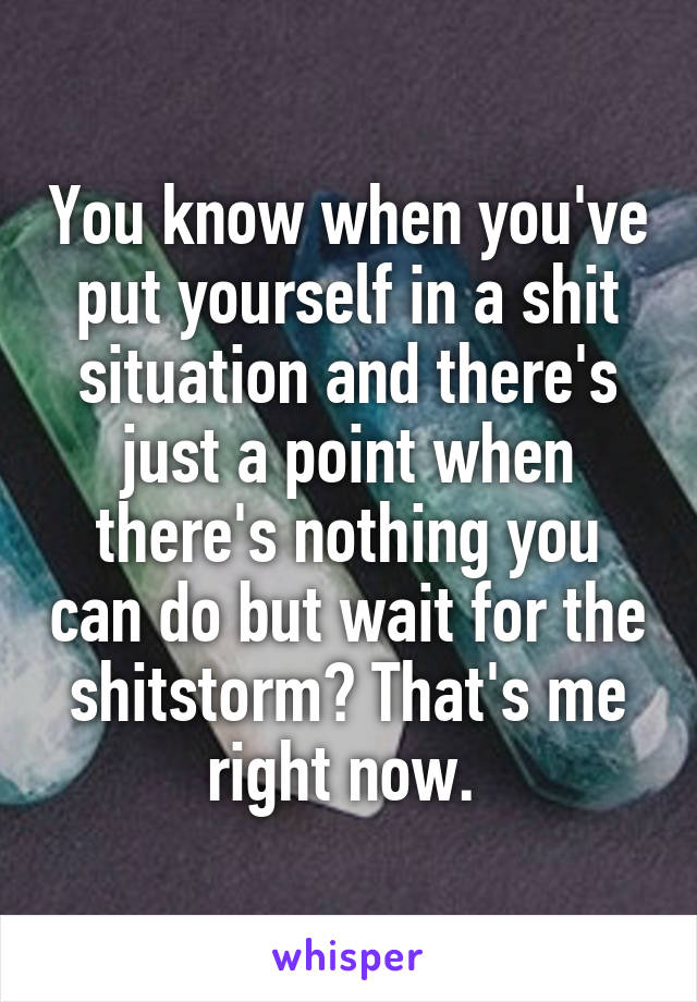 You know when you've put yourself in a shit situation and there's just a point when there's nothing you can do but wait for the shitstorm? That's me right now. 