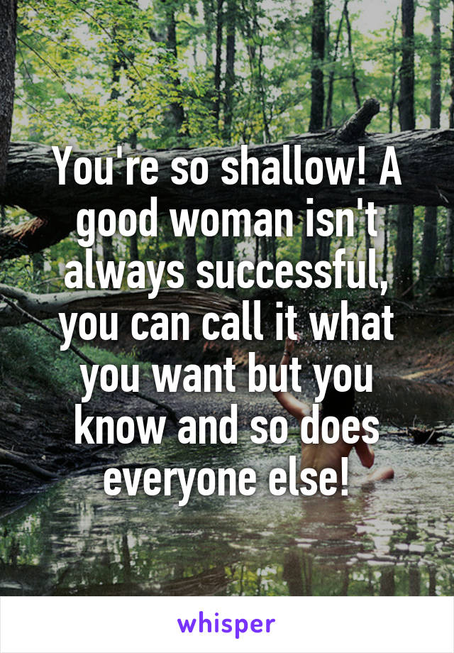 You're so shallow! A good woman isn't always successful, you can call it what you want but you know and so does everyone else!