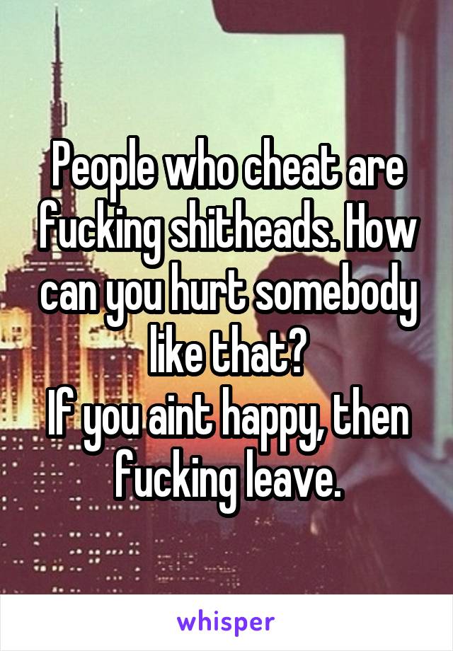 People who cheat are fucking shitheads. How can you hurt somebody like that?
If you aint happy, then fucking leave.
