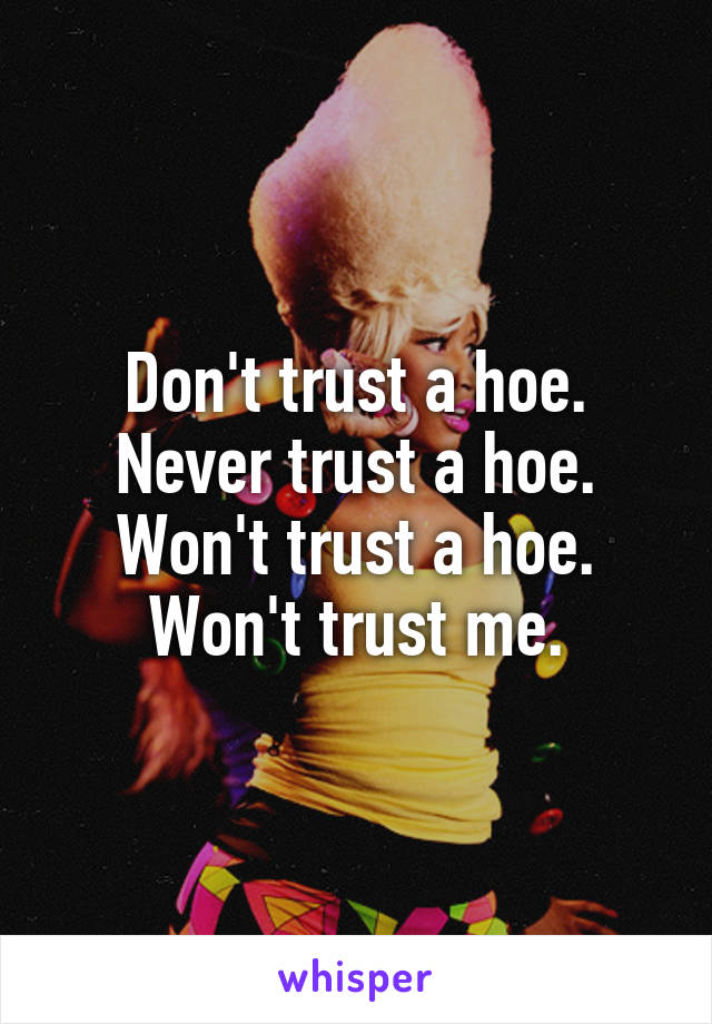 Don't trust a hoe. Never trust a hoe. Won't trust a hoe. Won't trust me.
